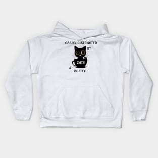 Easily Distracted By Cats And Coffee Kids Hoodie